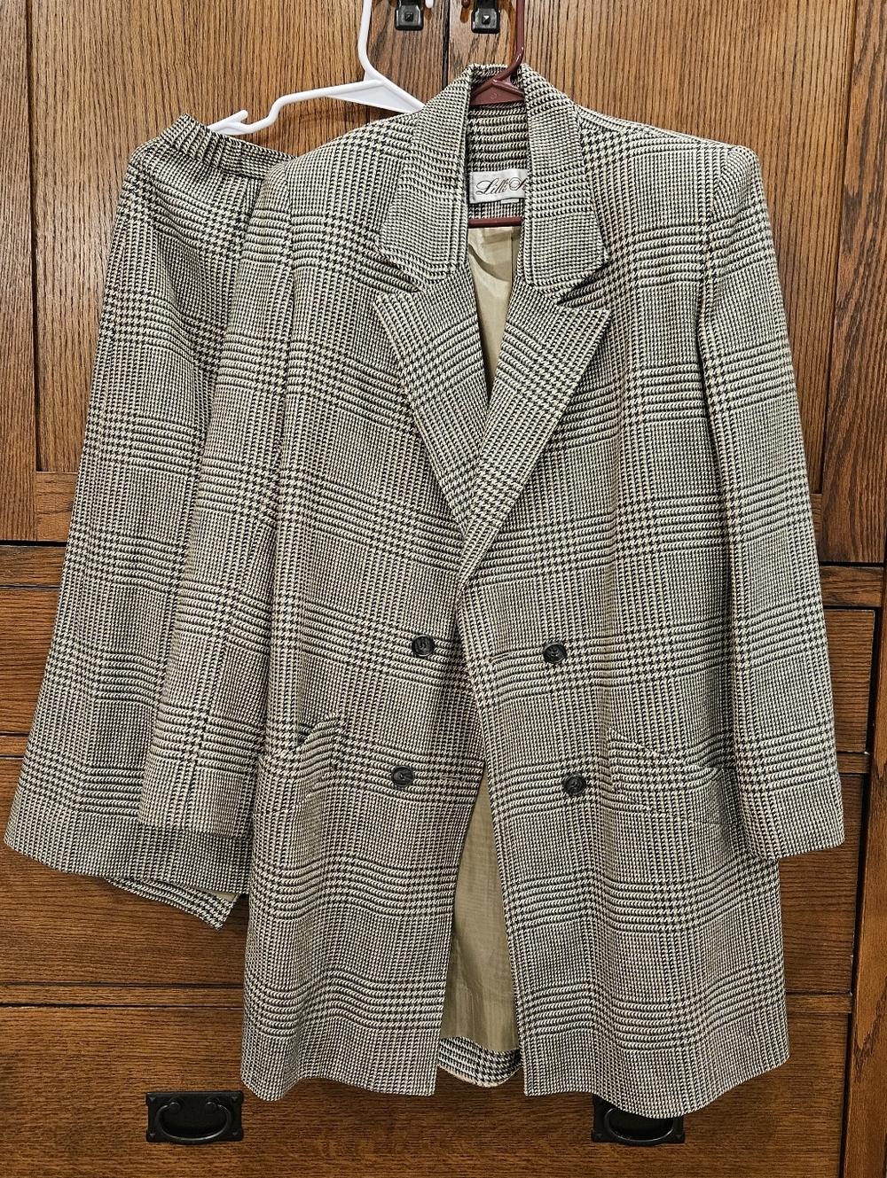 Lilli Ann 2 Piece Suit Brown and White Double Breasted (JACKET/SKIRT)